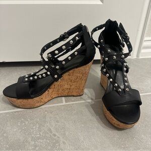 Marc Fisher Black Studded Wedges